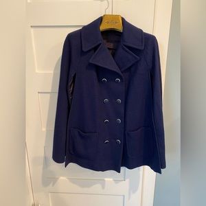 Vintage 40 50 Retro Navy Wool Double Breasted Wrap Swing Coat Structured Collar